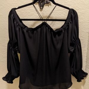 Romantic boho chiffon blouse in black